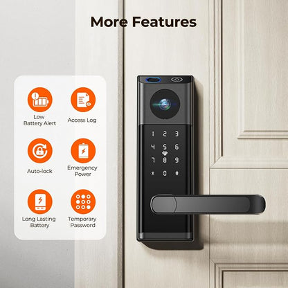 Video Smart Lock with Camera & Doorbell,5-in-1 Door Lock with Handle