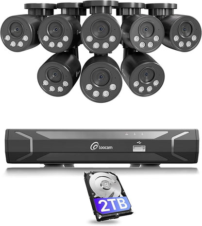 Loocam NVR Security Camera System 8CH 8MP with 2TB HDD, 8pcs 4K POE IP Cameras for Home Security, AI Human/Vehicle Detection, 24/7 Recording POE Camera System, Remote Access, Plug & Play
