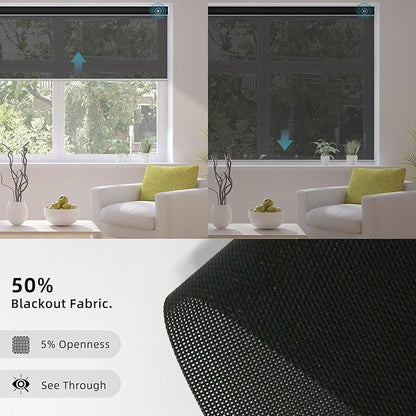 SmartWings Motorized Smart Roller Shades in Light Filtering, Electric Blinds with Remote for Windows Compatible with Alexa/Google Home/Homekit, Customized, 5% Openness Aventus Black
