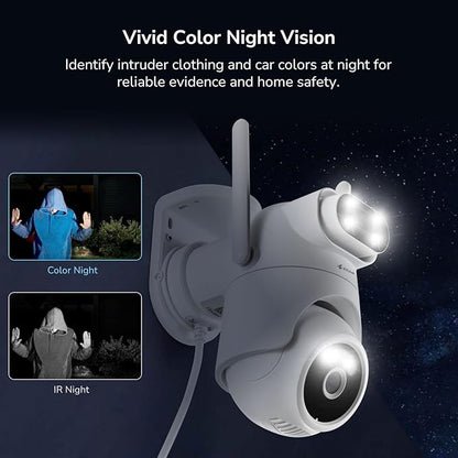 Home Security Camera System Wireless, Dual Lens 2K Security Cameras Wireless Outdoor, 2-Cam Kit, 2.4/5GHz WiFi, 360° PTZ, Auto Tracking, Motion Detection, Night Vision, 10CH NVR with 500GB HDD