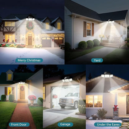 Solar Lights Outdoor Waterproof- 2800LM 200LED Solar Motion Sensor Lights, 3 Heads & 3 Modes Flood Lights, 270° Wide Angle Solar Powered Security Lights for Yard, Garage(3 Pack)