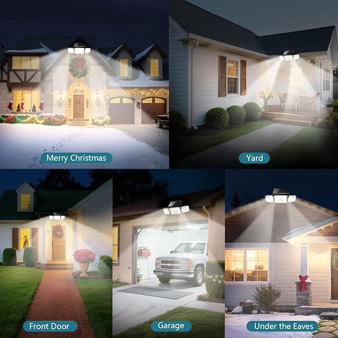 Solar Lights Outdoor Waterproof- 2800LM 200LED Solar Motion Sensor Lights, 3 Heads & 3 Modes Flood Lights, 270° Wide Angle Solar Powered Security Lights for Yard(1 Pack)