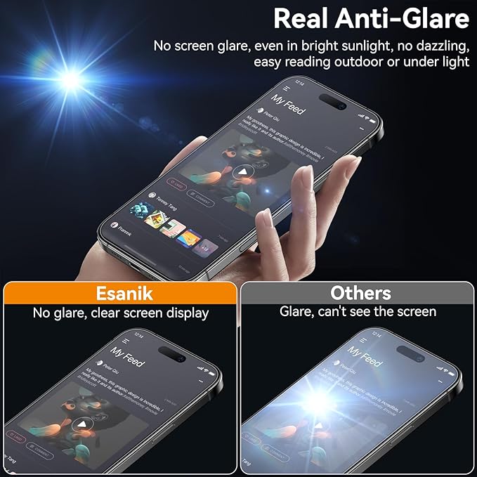 Esanik 2 Pack Matte Privacy Glass Screen Protector for iPhone 16 Pro Max Anti-Glare & Anti-Spy,Anti-Reflection, Smooth as Silk, Military-Grade 9H Hardness,Flawless Fit Tray