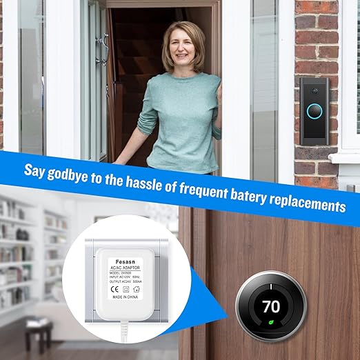 C Wire Adapter for Smart Thermostat, 24V AC Power Supply, Fits for Nest Hello August Ring Door Bell and Ecobee Nest Honeywell Smart WiFi Thermostat (with 16.4 Foot White Door Bell Wire)