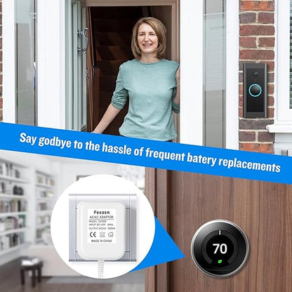 C Wire Adapter for Smart Thermostat, 24V AC Power Supply, Fits for Nest Hello August Ring Door Bell and Ecobee Nest Honeywell Smart WiFi Thermostat (with 16.4 Foot White Door Bell Wire)