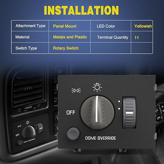Nilight Headlight Dimmer Switch Compatible with 1995 1996 1997 1998 1999 Chevy Silverado 1500 Tahoe Astro GMC Yukon 2000 Cadillac Escalade Yellowish LED Light