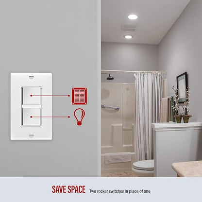 ENERLITES White Double Paddle Decorator Single Pole Switch, 15A, 5 Pack