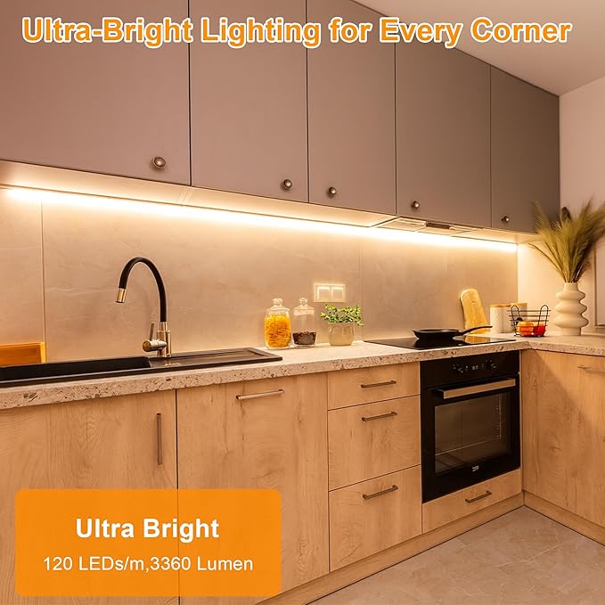 maylit Under Cabinet Strip Lighting Plug in 84in, Ultra Bright Small LED Light Bar, 2700K Warm White, Wired Lights for Kitchen Cabinet, Counter, Workbench, Desk, Closet, Shelf, Indoor
