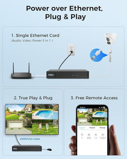 Hiseeu [12MP HD] 12MP PoE IP Camera, 121°Wide View,SD Card Slot, 3840 * 2880 p, 20fps, Color Night Vision, 2 Way Audio, 0 Monthly Fees, Human Vehicle Detect, Work PoE NVR