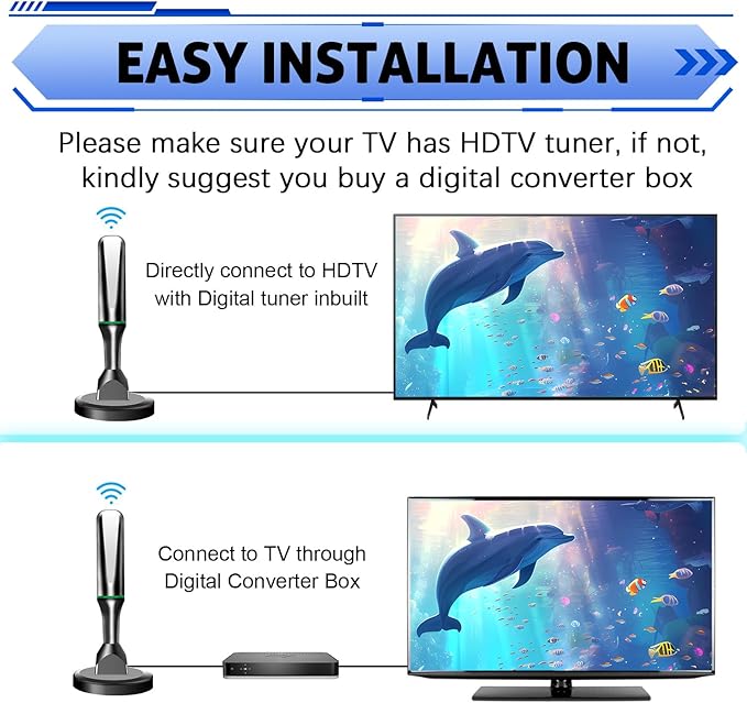 TV Antenna for Smart TV Indoor, 2026 HD Antenna with Strong Magnetic Base, 360°&Long Range Reception TVs Antenna for Local Channels, Easy Setup Antennas for TVs Without Cable (Black+Green)