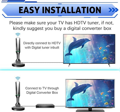 TV Antenna for Smart TV Indoor, 2026 HD Antenna with Strong Magnetic Base, 360°&Long Range Reception TVs Antenna for Local Channels, Easy Setup Antennas for TVs Without Cable (Black+Green)
