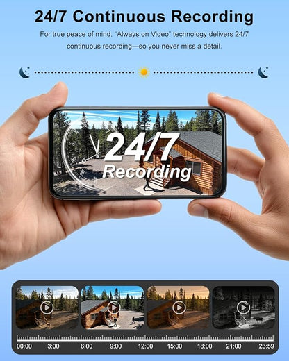 4G LTE Solar Cellular Security Camera Outdoor Wireless, 24/7 Continuous Recording, Auto Tracking, AI Detection, 15000mAh Battery and 8W Solar Panel, with SIM Card and 32GB SD Card, No WiFi