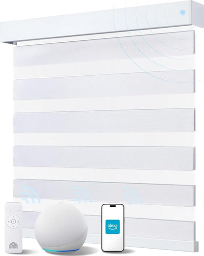 Smart Zebra Blinds for Windows, Alexa Motorized Blinds with Remote Control, Automatic Electric Power Zebra Shades for Indoor Windows (62" W x 72" H, White)