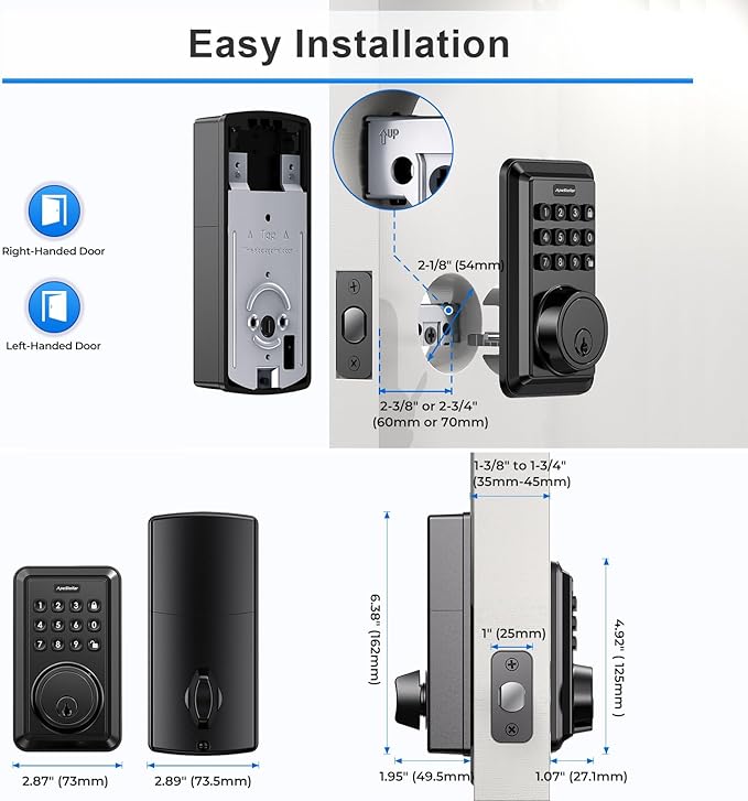 Smart Wi-Fi Deadbolt Door Lock, Keyless Entry Lock with Auto Lock, App Remote Control, No Bridge Required, Easy Installation, Matte Black