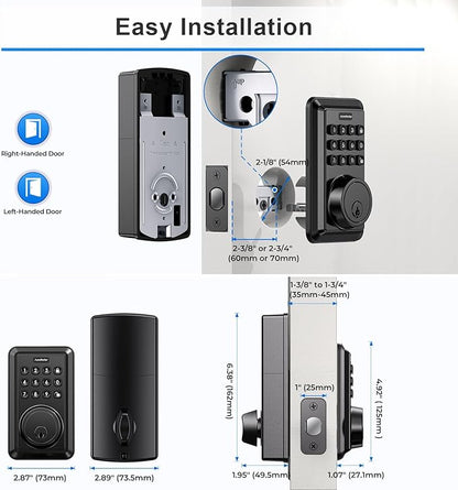 Smart Wi-Fi Deadbolt Door Lock, Keyless Entry Lock with Auto Lock, App Remote Control, No Bridge Required, Easy Installation, Matte Black