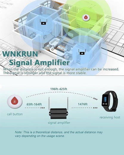 Wireless Calling System Wireless Caregiver Pager Call Button Nurse Alert System with 1 Waterproof Caregiver Watch/5 Call Buttons for Elderly/Patient/Disable at Home