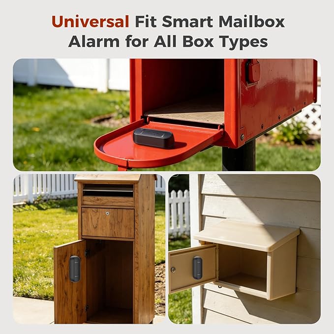 Smart Mailbox Alarm, WiFi Wireless Mailbox Sensor Long Range Mail Alert System with Real-time App Notifications with LED Light and Sound Reminders for Delivered Mail