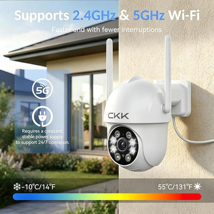 CKK 2K Security Camera Outdoor Corded Power, WiFi Wireless Security Cameras