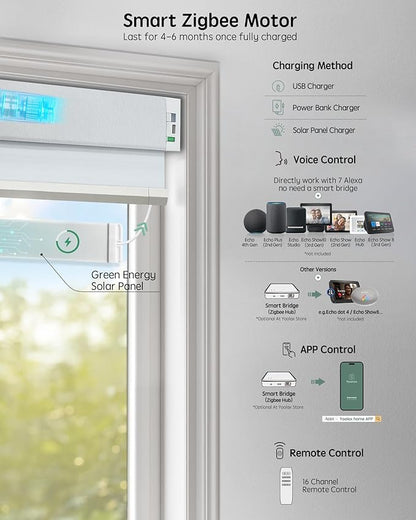 Yoolax Motorized Cellular Shades Compatible with Alexa, Blackout Smart Honeycomb Blinds with Remote for Indoor Windows, Automatic Honeycomb Shades for Bedroom Office, 31" W x 72" H (White)