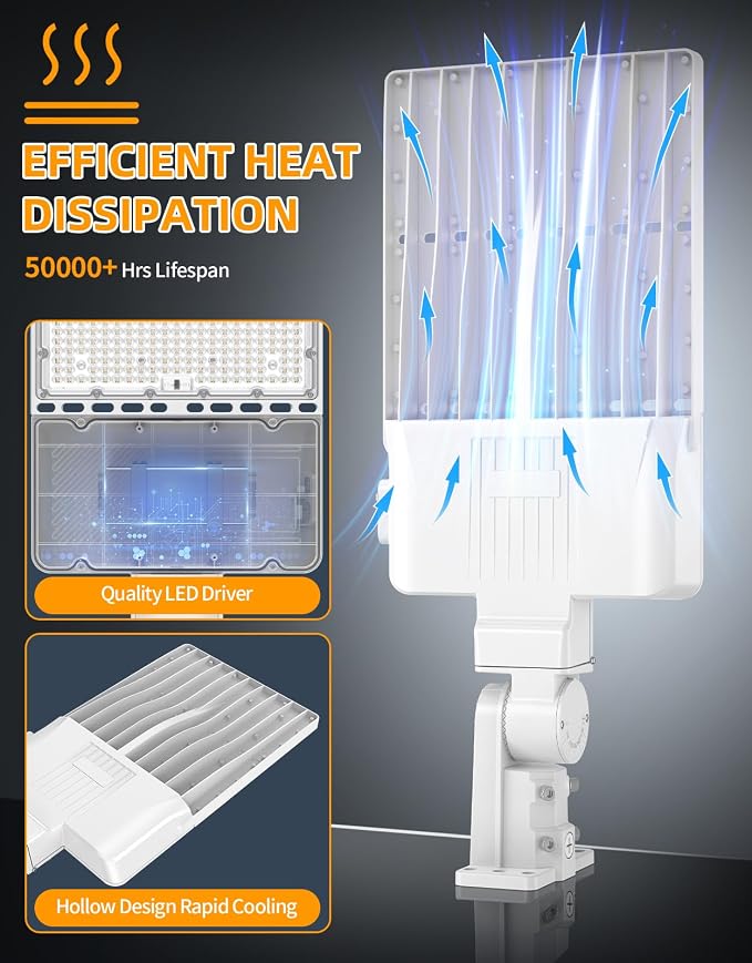320W LED Parking Lot Light UL Listed 44800LM Flood Light with Photocell 5000K IP65 Street Area Lights Arm & Slip Fitter in 1 Mount, AC100~277V