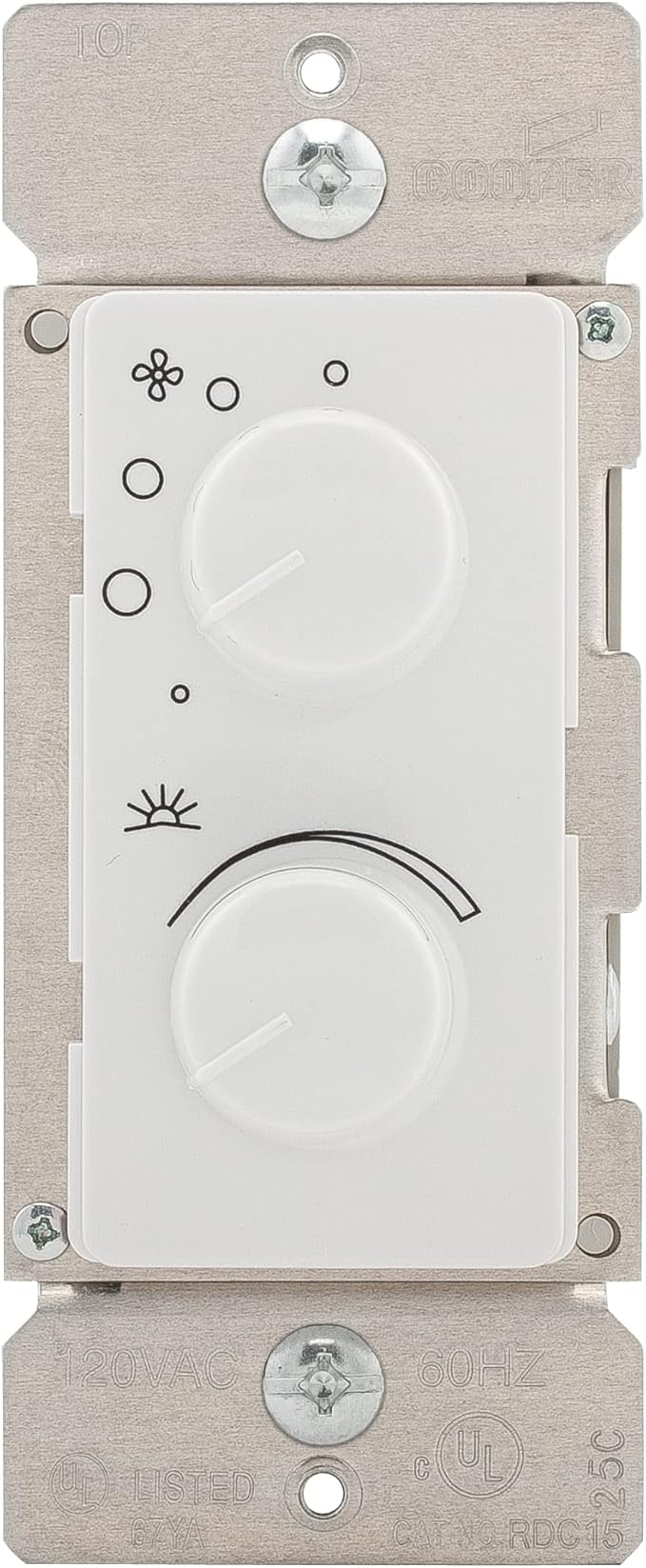Eaton RDC15-W-K 1.5-Amp Single-Pole Combination Quiet 4-Speed Fan Control and 300-Watt Dimmer, Ivory