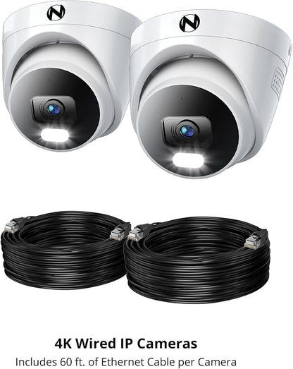 Night Owl Add On Wired IP 4K HD Indoor/Outdoor Deterrence Dome Cameras with 2-Way Audio (2 Pack)