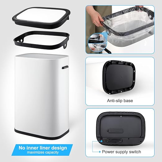Garvee 13 Gal Motion Sensor Trash Can, Touchless Kitchen Bin