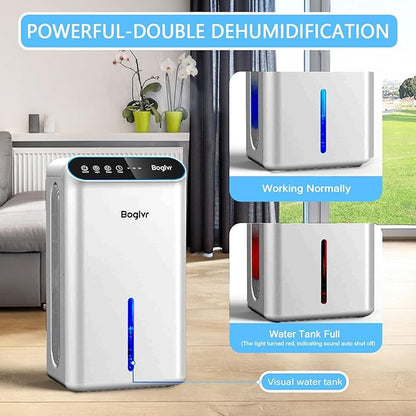Dehumidifier for Home 1000 sq.ft - Quiet Small Dehumidifier with Hose for 3 Gear Timer, Auto Shut Off, Aromatherapy, Sleep Mode, 7-Color LED Light, for Bathroom, Bedroom, Basement (White)