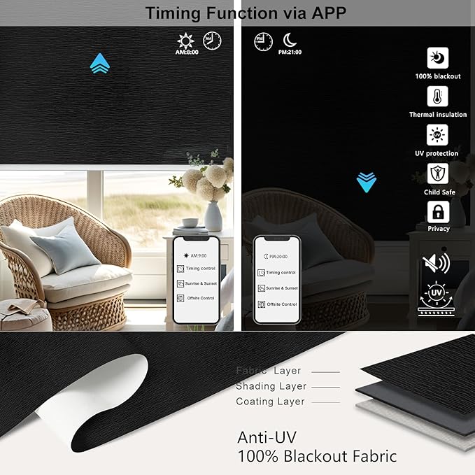 Aprilsmart Motorized Blinds with Remote,Compatible with Apple HomeKit Alexa Google Home- Voice and app Control,Motorized Roller Shades 100% Blackout Custom Size(Treebark obsidian-28)