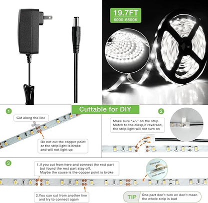 RAYZEEK Wireless Motion Activated LED Strip Lights,19.7FT LED Strip Lights with Power Adapter,Wireless Motion Sensor Control Dimmer,Timing,Cool White (1×Controller+2×Motion Sensor)
