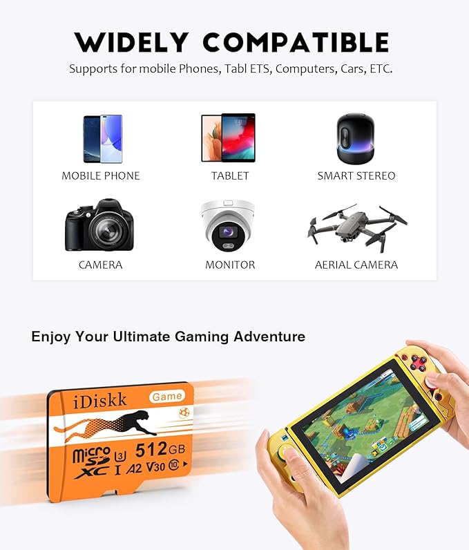 iDiskk 256GB Gaming Micro SD Card MicroSDXC Memory Card for Nintendo-Switch,Xbox,GoPro, Dash Cam, Security Camera, 4K Video Recording,with Adapter