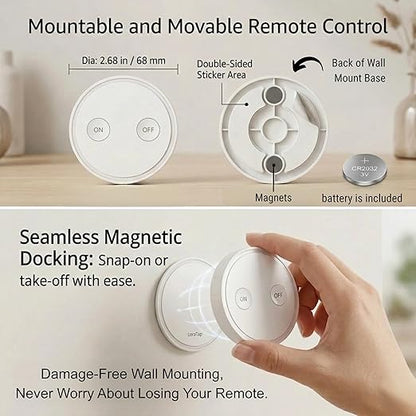 LoraTap Mini Remote Control Outlet Plug Adapter, 656ft Range Wireless Light Switch for Household Appliances, No Hub Required, 10A/1100W, White