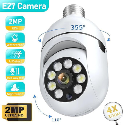 EVERSECU HD 1080P Wireless Light Bulb Security Camera, 2.4g & 5g WiFi, Motion Auto Tracking, 2 Way Audio, Smart Night Vision, Support ONVIF & RTSP, Work with Alexa, SD Card & Cloud Storage, Free App