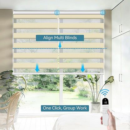 Interior Window Shades, Smart Dual Layer Light Filtering Blinds Compatible with Alexa & Google Home, Customized Size Cordless Electric Window Shades, (Beige, 70% Blackout)