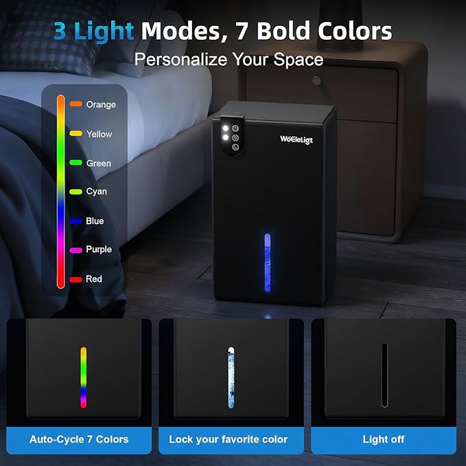 Dehumidifier for Home up to 1000 sq. ft, Small Quiet Dehumidifier with Drain Hose, 98oz Water Tank, Auto Shut Off & 7-Color Ambient Light, for Bedroom, Bathroom, Basement, Living Room (Black)