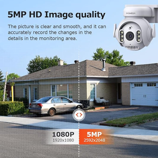 INQMEGA 5MP TUYA Smart Camera,Security Home Surveillance Camera with 2.4G WiFi,2-Way Audio, Full Color Night Vision, Waterproof, Motion Detection, Spotlight & Siren
