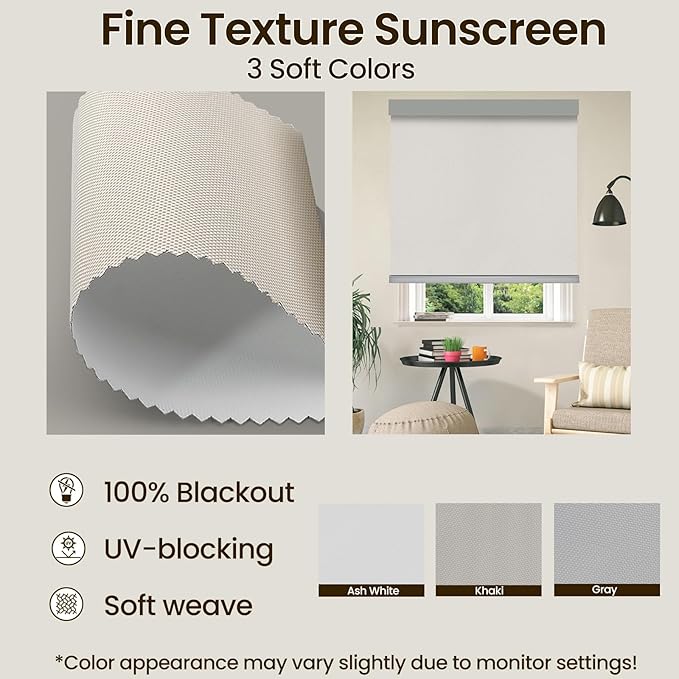 Motorized Smart Blinds with Remote – 100% Blackout Roller Shades Fabric Swatch – Alexa, Google, Apple HomeKit, Tuya App –Automatic Curtains for Home Office – 24 Color Options (Fabric Samples)