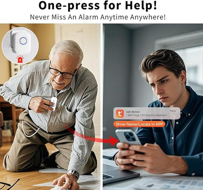 WiFi Wireless Caregiver Pager Call Button for Elderly at Home, App Control Medical Alert System for Seniors Patients Disabled Monitoring, Home Nursing Care Facility Use (Only Supports 2.4GHz WiFi)