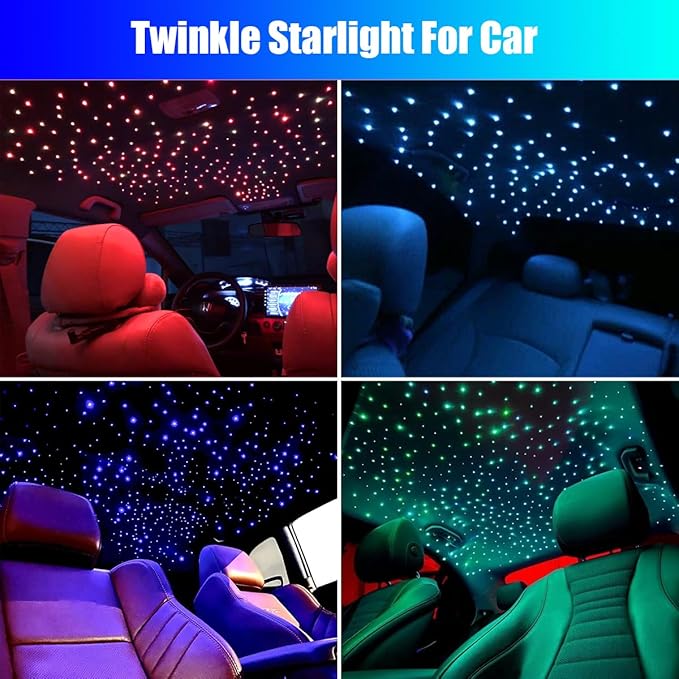 16W Car Home Starlight Headliner Kit, Twinkle & Sound Activate RGBW Fiber Optic Lights with APP & Remote Control, Star Lights for Ceiling Decoration, 600 pcs 13.1ft