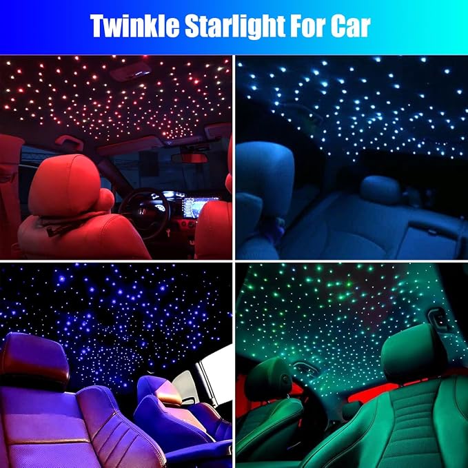 16W Car Home Starlight Headliner Kit, Twinkle & Sound Activate RGBW Fiber Optic Lights with APP & Remote Control, Star Lights for Ceiling Decoration, 500 pcs 9.8ft