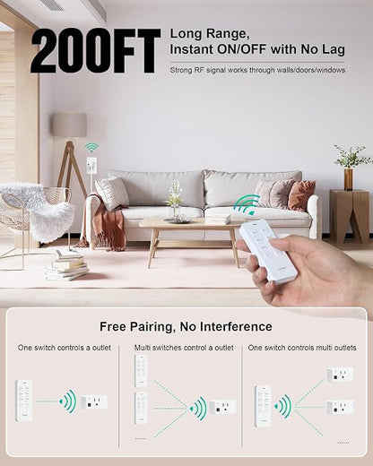 Remote Control Outlet with Countdown Timer, Portable Magnetic Switch
