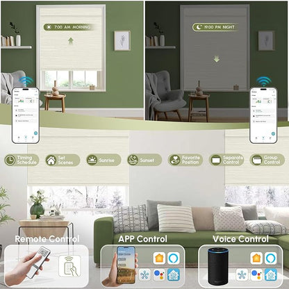 FineTell Motorized Blinds with Remote, 100% Blackout Roller Shades Compatible with Alexa,Apple Homekit,Google Home APP and Voice Control, Customized Electric Blinds (100% Blackout Dreamy Warm)