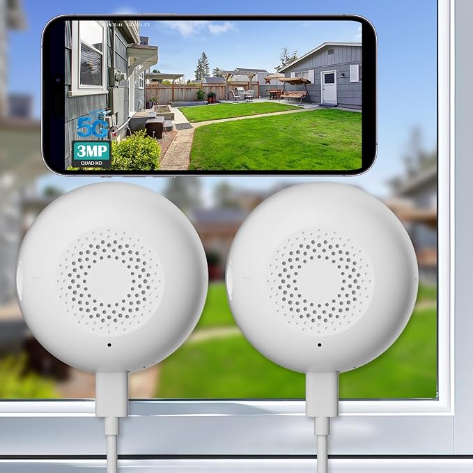 2K Window Camera, 5G & 2.4GHz WiFi Indoor Dome Camera for Home Security with Full Color Night Vision, Human/Motion Detection, Real-Time Alerts, Alexa, 24/7 Recording,Easy Install, White,2P/W-A