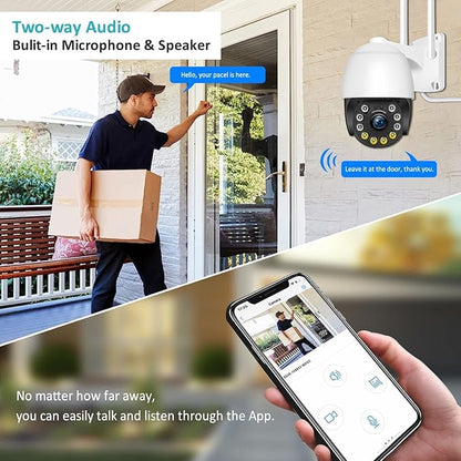 Security Camera Outdoor Wired with Night Vision Color, 360 WiFi Cameras for Home Security, Waterproof Video Surveillance Cameras, Motion Detection, Auto Tracking & Alarm, Fee Phone App and PC Software