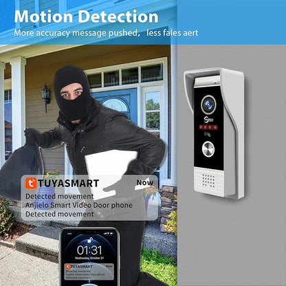 ANJIELO SMART Wired Video Door Phone Apartment Intercom System,WiFi 10 Inch Touch Monitor with 1080P Doorbell Camera,RFID Card Unlocking for Home Tuya,32G