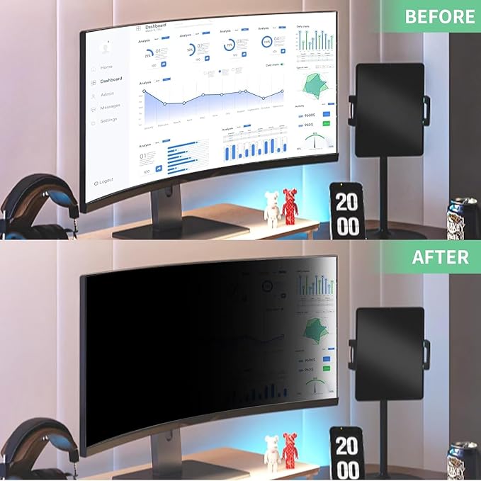 32 Inch Curved Computer Privacy Screen Filter for 16:9 Widescreen Computer Monitor Computer Screen Protector Computer Screen Privacy Shield Anti Glare and Blue Light