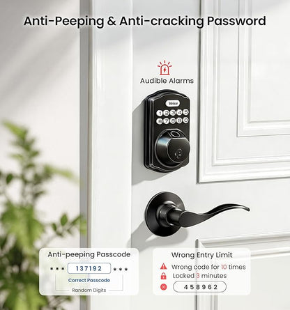 Veise KS02A Fingerprint Keyless Entry Door Lock, Auto Lock, Electronic Keypad Deadbolt for Front Door, Biometric, Anti-Peeping Password, Easy Install, Satin Nickel