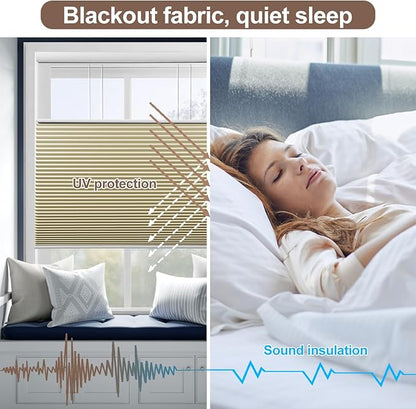 Godark Motorized TDBU Cellular Shades with Remote Control Smart Honeycomb Blinds Compatible with Alexa Google Home Smarthings Custom Double Cellular Blackout for Indoor Windows Doors-Beige