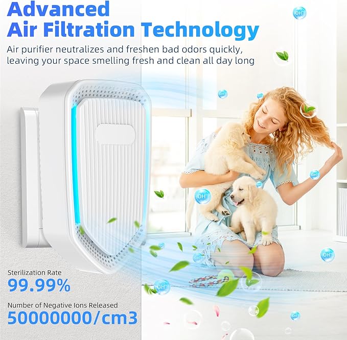 2026 Air Ionizer for Dust Mites,Plug In Air Purifier with Negative Ion Generator,Portable Quiet Filterless Air Ionizers for Home Office Kitchen,Mini Air Freshener Cleaner for Pet Odor,Dust,Smoke Smell