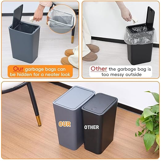 Yieach 12L Slim Bathroom Trash Can with Lid,3.17 Gallon Pet/Dog Proof Kitchen Trash Can,Rectangle Thin Garbage Can,Covered Waste Basket,Narrow Small Plastic Trashcan for Room,Bedroom,Office,Grey 3PCS